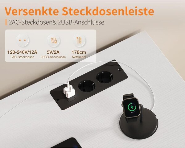 Komoda se 6 zásuvkami potaženými látkou, 2 zásuvkami, 2 USB porty, rozměry 100x30x85,2 cm, bílá barva