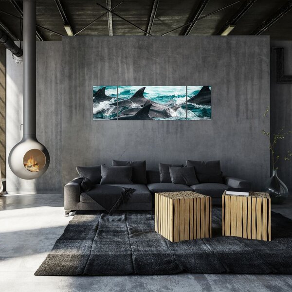 Obraz - Delfíni v oceáně (170x50 cm)