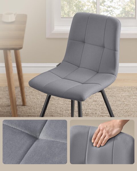 VASAGLE jídelní židle, set 4 kusů, otočné o 360°, ergonomická sametová židle, rozměry 43 x 52 x 83 cm, šedá barva