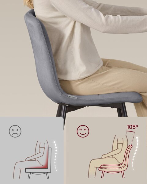 VASAGLE jídelní židle, set 2 kusů, otočné o 360°, ergonomická sametová židle, rozměry 43 x 52 x 83 cm, šedá barva