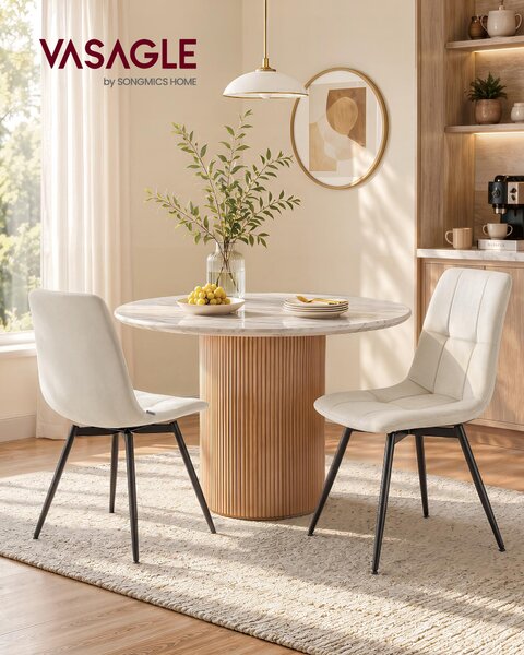 VASAGLE jídelní židle, set 2 kusů, otočné o 360°, ergonomická sametová židle, rozměry 43 x 52 x 83 cm, béžová barva