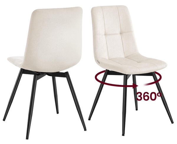 VASAGLE jídelní židle, set 2 kusů, otočné o 360°, ergonomická sametová židle, rozměry 43 x 52 x 83 cm, béžová barva