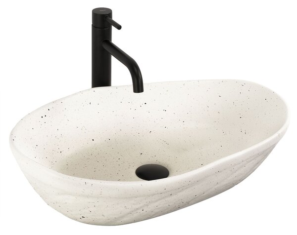 Rea Emilia Grid, umyvadlo na desku 560×380×135 mm, ecru matná – imitace kamene, REA-U3509