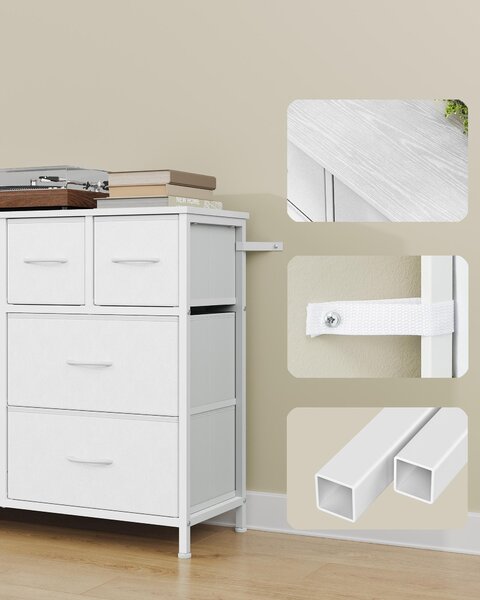 SONGMICS Komoda s 8 zásuvkami z látky, úložná skříň s kovovou konstrukcí, rozměry 98,7 x 30 x 74,7 cm, bílá barva
