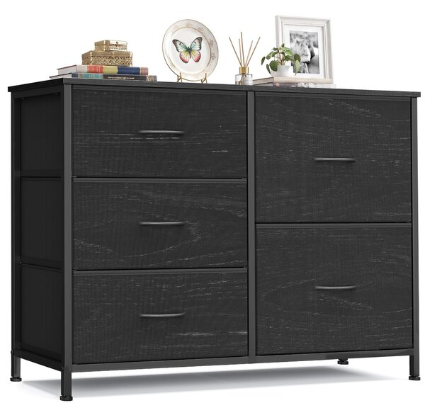 SONGMICS Komoda se 5 zásuvkami, komoda se kovovou konstrukcí, rozměry 98,7 x 30 x 74,7 cm, černá barva