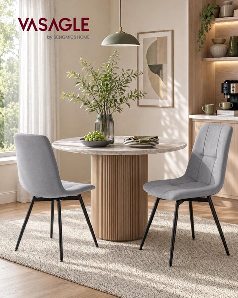 VASAGLE jídelní židle, set 2 kusů, otočné o 360°, ergonomická sametová židle, rozměry 43 x 52 x 83 cm, šedá barva