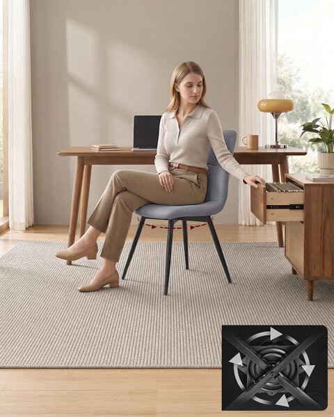 VASAGLE jídelní židle, set 2 kusů, otočné o 360°, ergonomická sametová židle, rozměry 43 x 52 x 83 cm, šedá barva