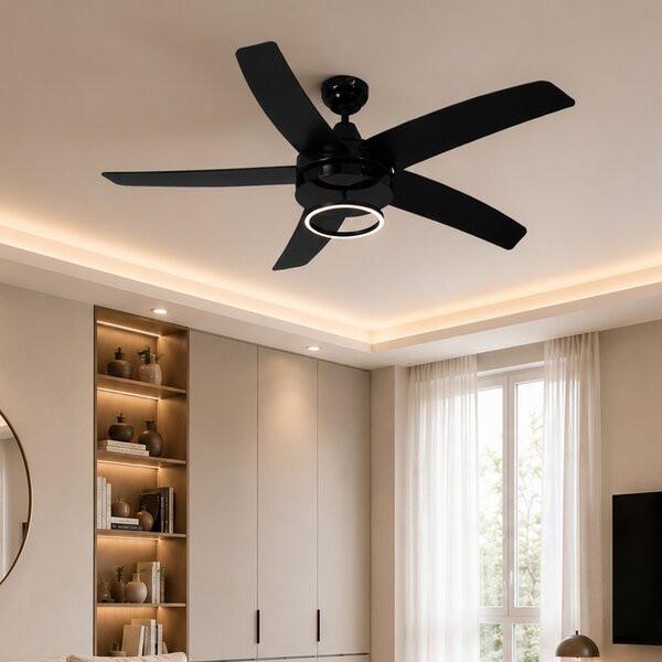 Stropní ventilátor černý 132 cm vč. LED s dálkovým ovládáním - Cool Anello