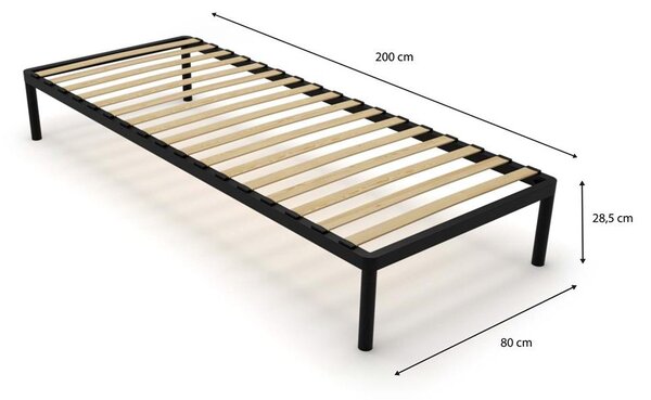 Rám postele BED ALU 80x200, kovový, s dřevěnými lamelami, moderní design, černá barva