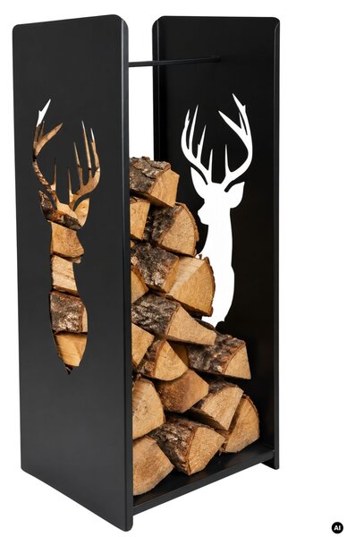 Kovový stojan na dřevo Deer, 40x100 cm, černá