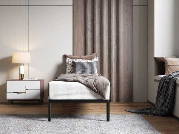 Rám postele BED ALU 80x200, kovový, s dřevěnými lamelami, moderní design, černá barva