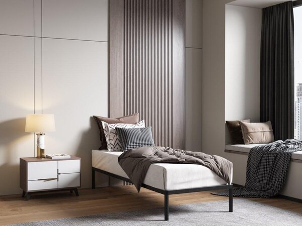 Rám postele BED ALU 80x200, kovový, s dřevěnými lamelami, moderní design, černá barva