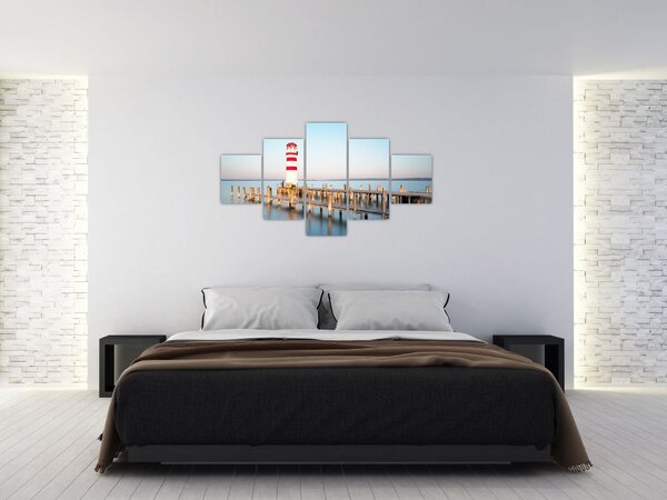 Obraz majáku za úsvitu (125x70 cm)