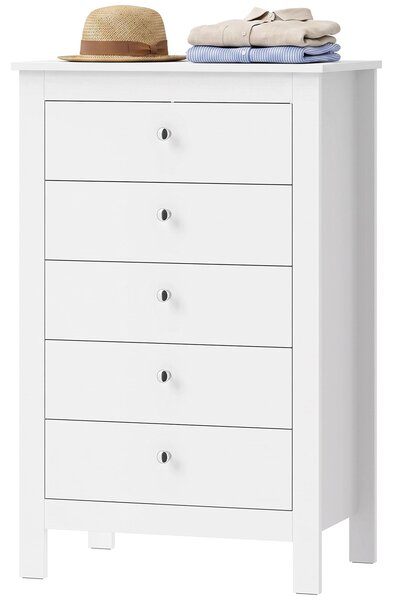 Komoda HOMCOM s 5 zásuvkami, vhodná do ložnice, rozměry 60 x 39,5 x 95,3 cm, bílá barva