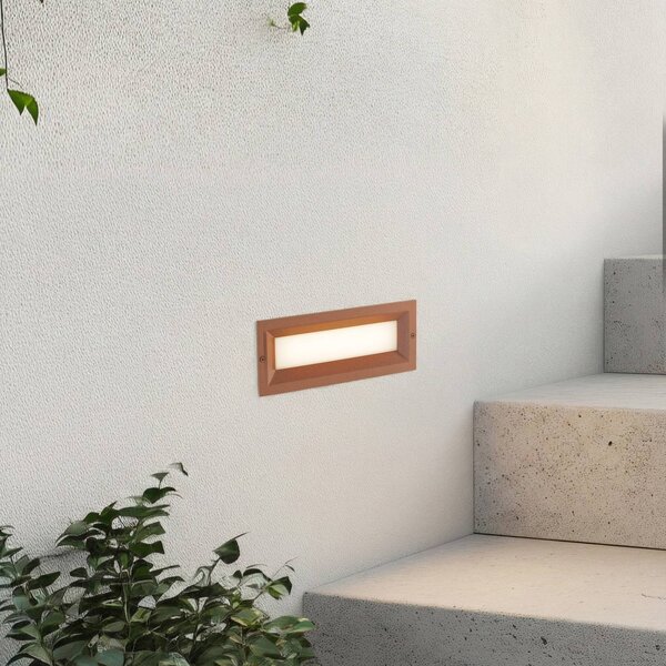 Lucande LED nástěnné svítidlo Lachlain, rez, 25 cm, IP65, Hnědá / rez, Hliník, Moderní, Nástěnné svítidlo zapuštěné