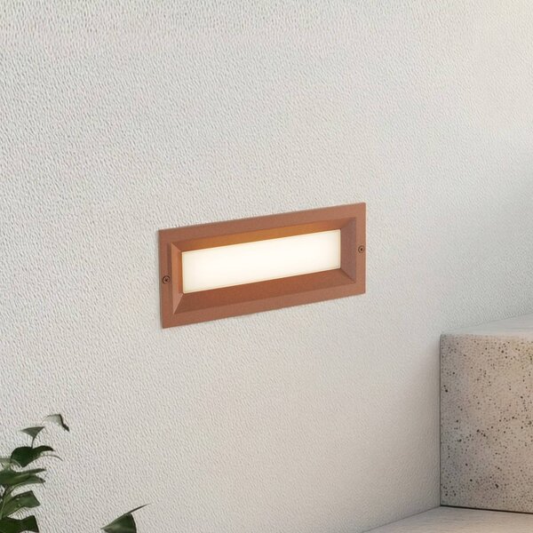 Lucande LED nástěnné svítidlo Lachlain, rez, 25 cm, IP65, Hnědá / rez, Hliník, Moderní, Nástěnné svítidlo zapuštěné