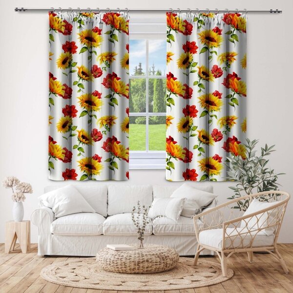 Závěs na řasící pásce MIGD187 slunečnice a divoké máky 140x160 cm Barva Vícebarevná Rozměry 140x160 cm