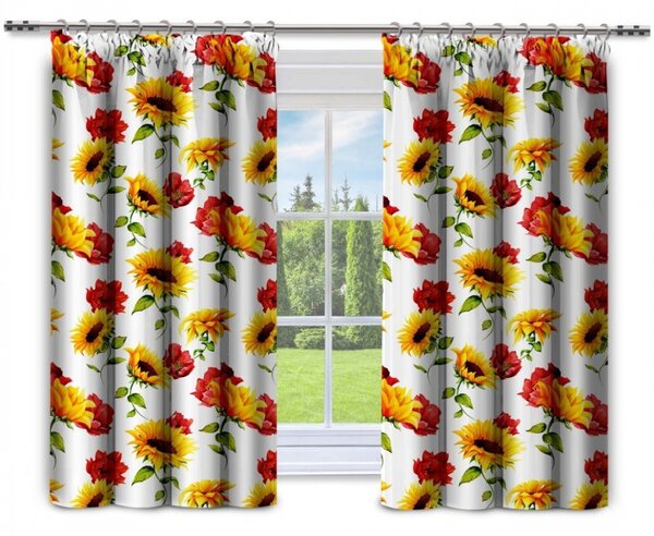 Závěs na řasící pásce MIGD187 slunečnice a divoké máky 140x160 cm Barva Vícebarevná Rozměry 140x160 cm