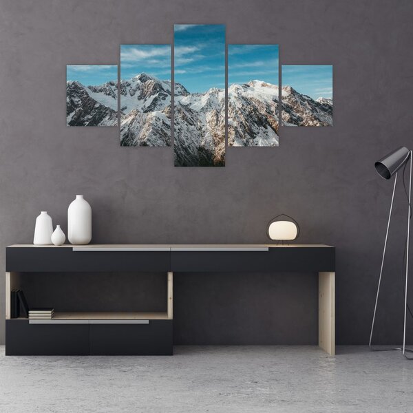Obraz zasněžených vrcholků, Fiordland (125x70 cm)
