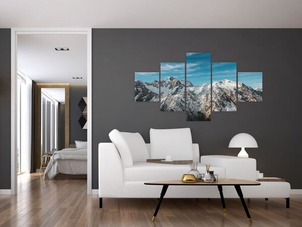 Obraz zasněžených vrcholků, Fiordland (125x70 cm)