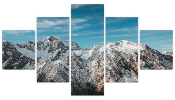 Obraz zasněžených vrcholků, Fiordland (125x70 cm)