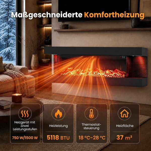COSTWAY Elektrický krb, 32 palců, třístranný, topný výkon 750W/1500W, dekorativní krb s LED osvětlením, 3D efekt plamenů, 12 barev plamenů, ovládání pomocí aplikace a dálkového ovladače