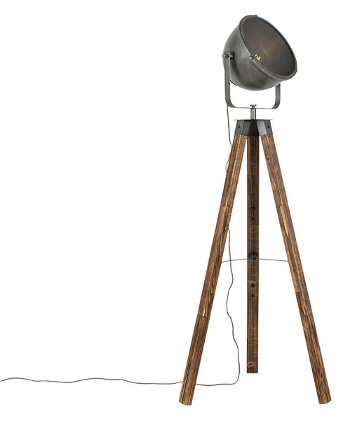 Průmyslová stojací lampa stativ ocelový s naklápěcím dřevem - Emado