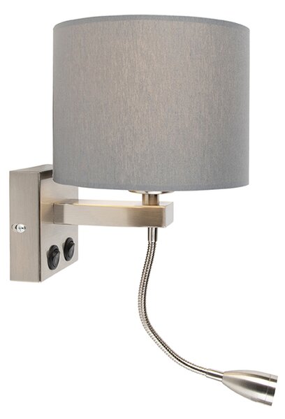 Chytrá nástěnná lampa ocelová s šedým stínítkem vč. Wifi A60 - Brescia