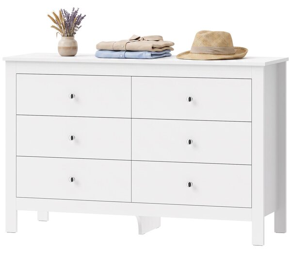 Komoda HOMCOM se 6 zásuvkami, podstavec, rozměry 118 x 39,5 x 75,5 cm, bílá barva