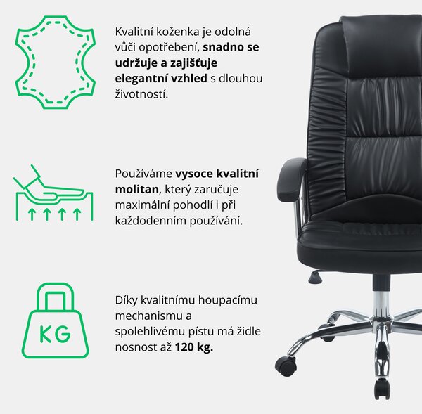 Robustní kancelářské křeslo BRONX MAXI, černé, s polohovatelnou výškou a houpacím mechanismem