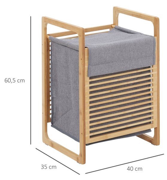 Koš na prádlo s omyvatelnou taškou, bambus / polyester, 40 x 35 x 60,5 cm 850-151