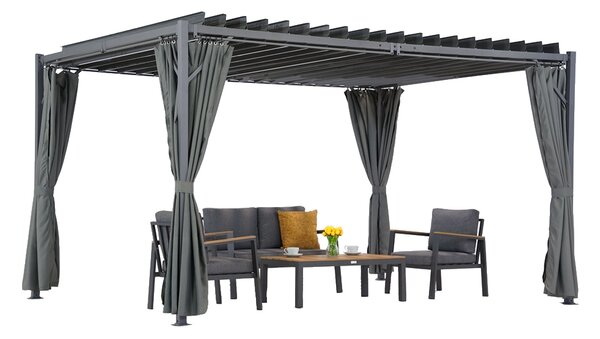 Antracitová terasová pergola Tasos 3x6 m se závěsy Garden Point