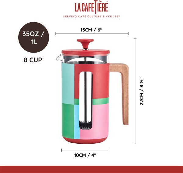 KitchenCraft French Press La Cafetiere PISA na 8 šálků, Utopian Lines LCPISA8CPBLOCK