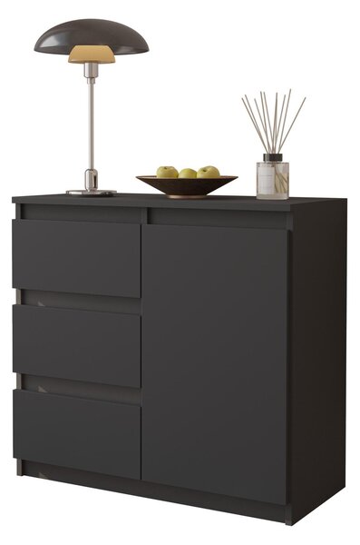 MIKEL - Komoda / příborník se 3 zásuvkami a 1 dvířky - antracitově šedá V75cm Š80cm H35cm