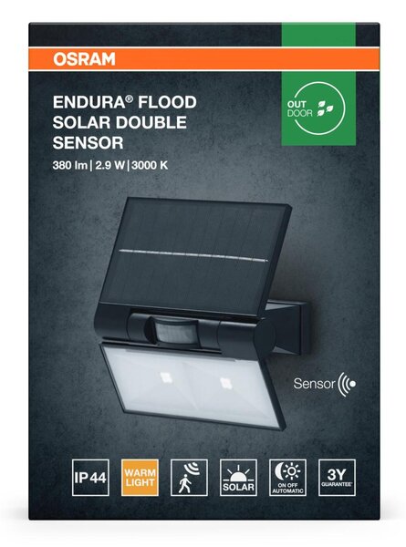 LEDVANCE solární LED reflektor ENDURA Flood Double Sensor 2,9 W 380 lm 3000 K stmívatelný s čidlem