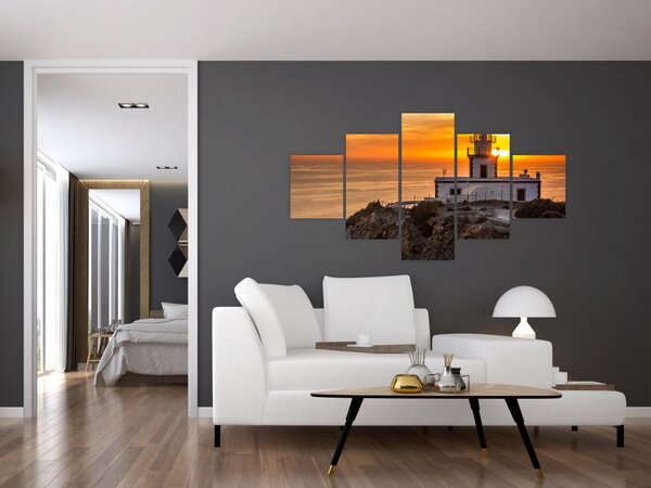 Obraz majáku při západu slunce (125x70 cm)