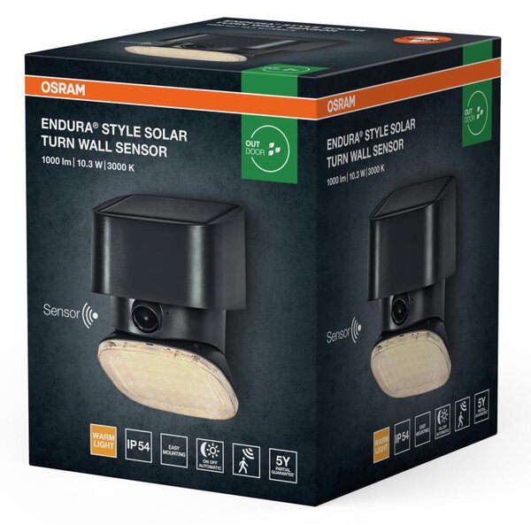 LEDVANCE solární nástěnné svítidlo Endura Style Solar Turn Sensor 10,3 W 3000 K PIR senzor stmívatelné