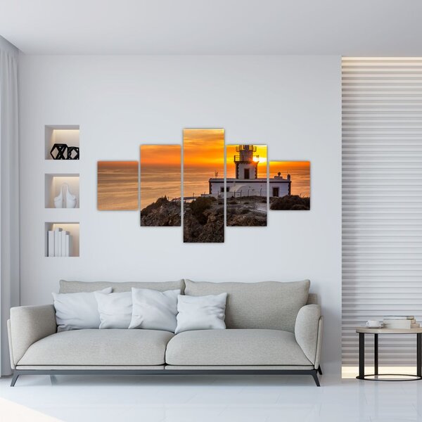 Obraz majáku při západu slunce (125x70 cm)