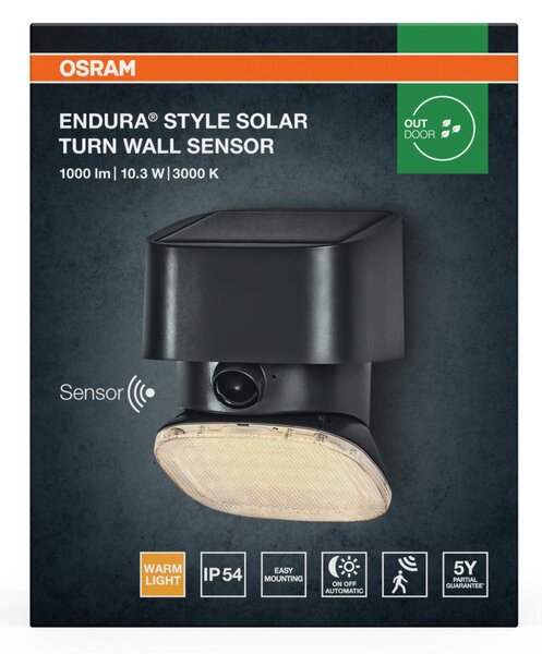 LEDVANCE solární nástěnné svítidlo Endura Style Solar Turn Sensor 10,3 W 3000 K PIR senzor stmívatelné