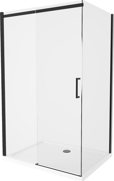 MEXEN - Omega sprchový kout, posuvné dveře, 100 x 70 cm, transparentní, černá + vanička Flat, bílá - 825-100-070-70-00-4010B