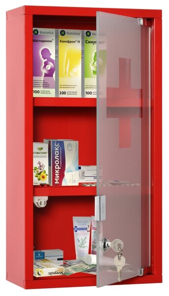 Molavo Závěsná lékárnička z nerezové oceli 25 x 12 x 48 cm | červená