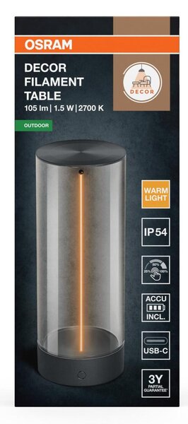 LEDVANCE stolní LED svítidlo ENDURA Style Decor Filament 1,2 W 5 V USB stmívatelné IP54