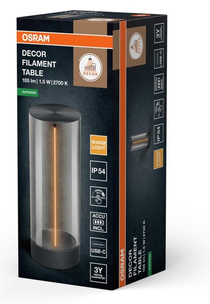 LEDVANCE stolní LED svítidlo ENDURA Style Decor Filament 1,2 W 5 V USB stmívatelné IP54