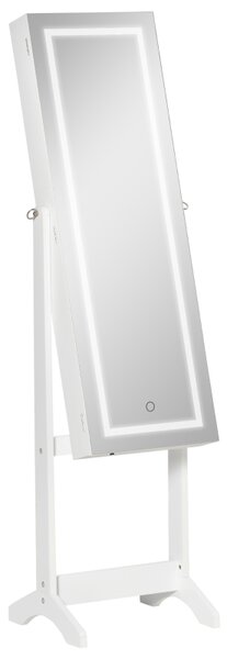 Molavo Volně stojící šperkovnice s LED osvětlením a zrcadlem 46 x 37 x 152 cm | bílá