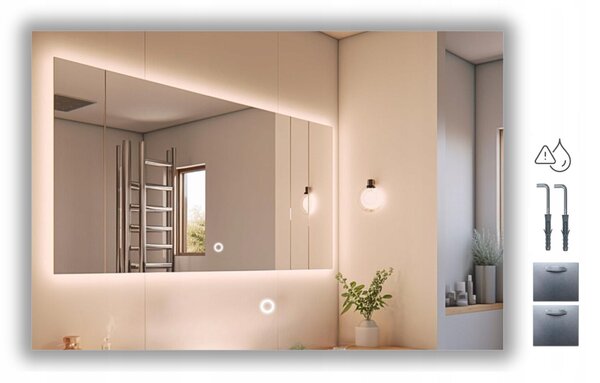 Zrcadlo s LED osvětlením, rozměry 115x100 cm, vodotěsné, s dotykovým spínačem
