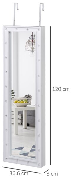 Skříňka na šperky (šperkovnice) se zrcadlem a LED osvětlením, nástěnná / závěsná, bílá, 36,6 x 8 x 120 cm 831-330
