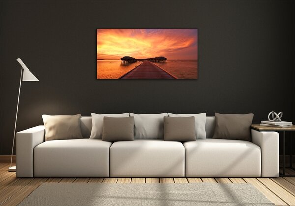 Foto obraz skleněný horizontální Maledivy bungalovy osh-80965646