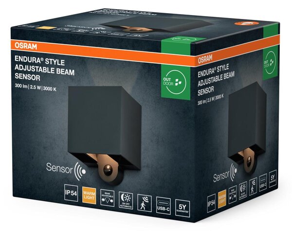 LEDVANCE venkovní nástěnné svítidlo Endura Style Adjustable Beam Sensor 2,5 W 3000 K PIR USB