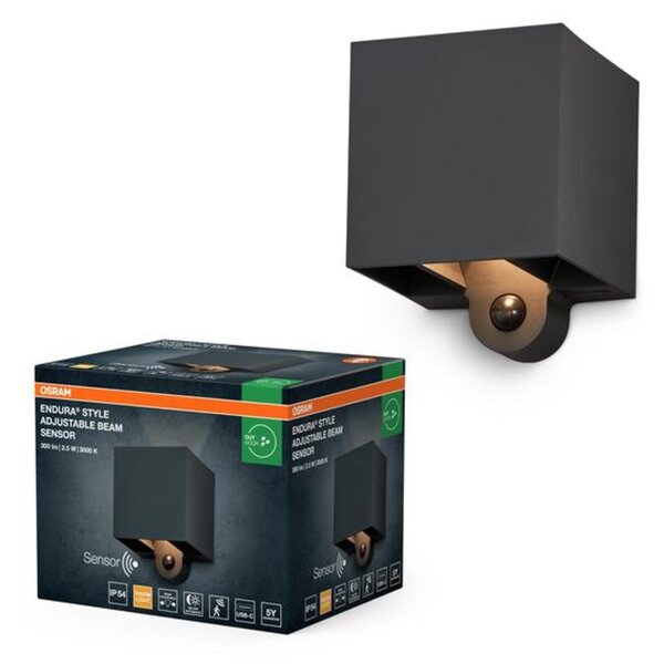LEDVANCE venkovní nástěnné svítidlo Endura Style Adjustable Beam Sensor 2,5 W 3000 K PIR USB