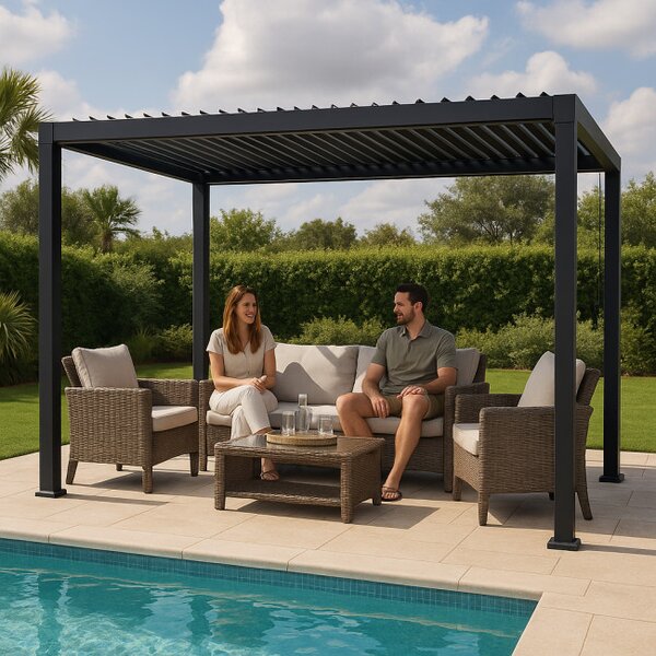 Zahradní pergola LAMELA černá 300x400 cm